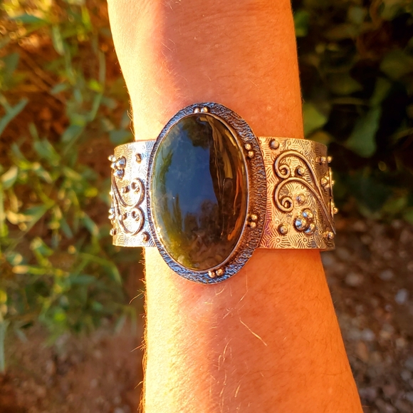 New Indian Moss Agate 925 Silver Cuff Bracelet. - Picture 3 of 16